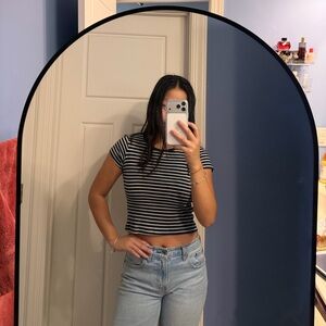 Brandy Melville Navy and White Striped Crop Top